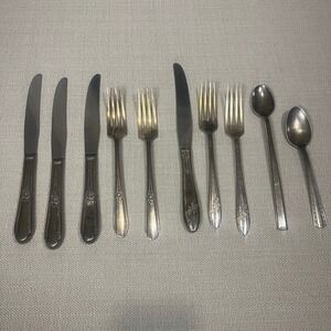Vintage Mixed Flatware Lot 10pc Floral Silverplate Stainless Knives Forks Spoons
